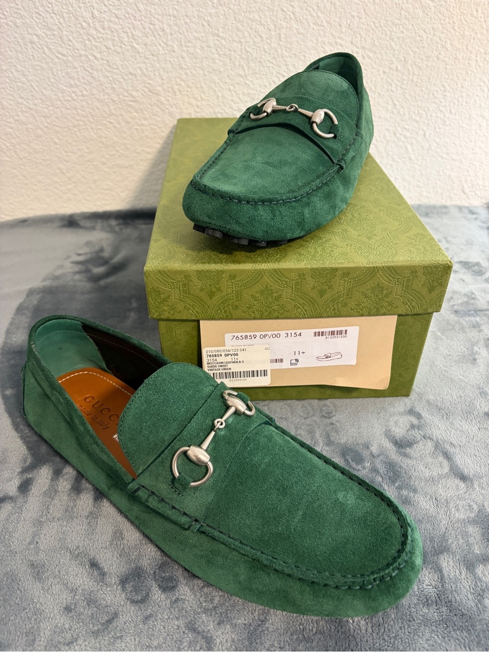 Brand New Men’s Gucci Driver Horsebit Suede Vintage Green Sz 11.5 (US 12)